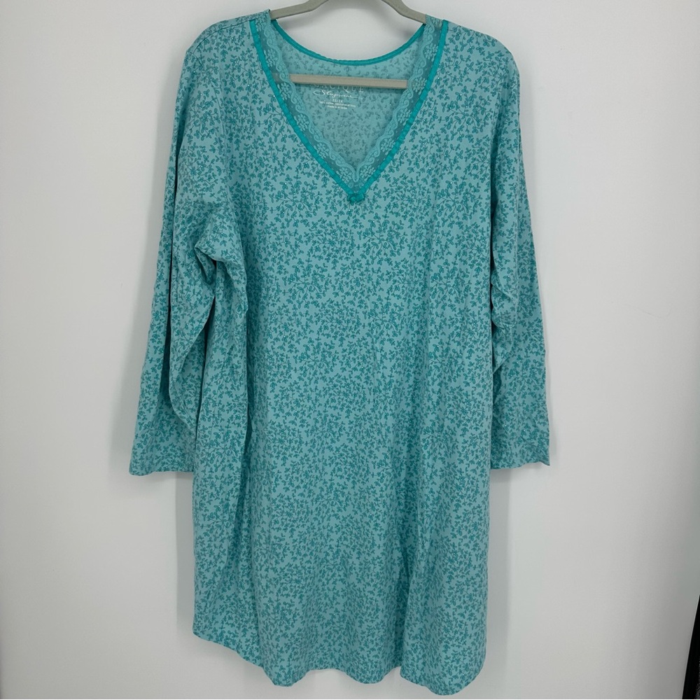 CACIQUE Floral Long Sleeve V-Neck Intimates Sleepwear Dress Plus Size 22/24